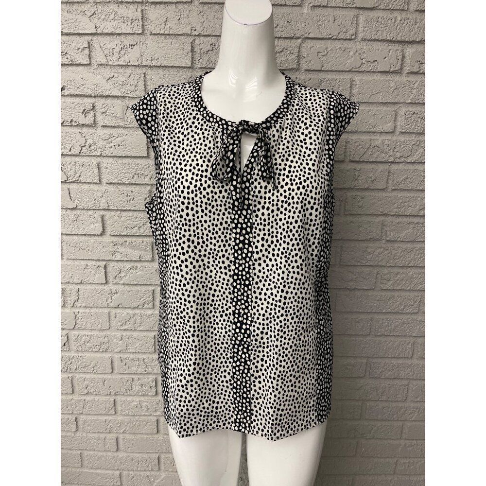 Talbots Women Black White Polka Dot Extended Sleeve Blouse Size M